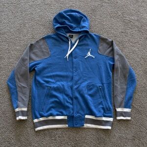 Nike Air Jordan Varsity Jacket Mens XL Blue Gray Button Up Hoodie 547693 473